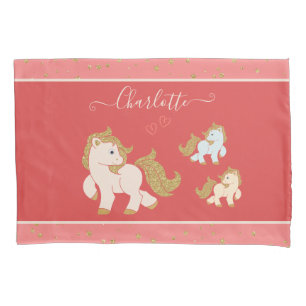 Pink Glitzer Ponys mit Vorname Little Girl Kissenbezug