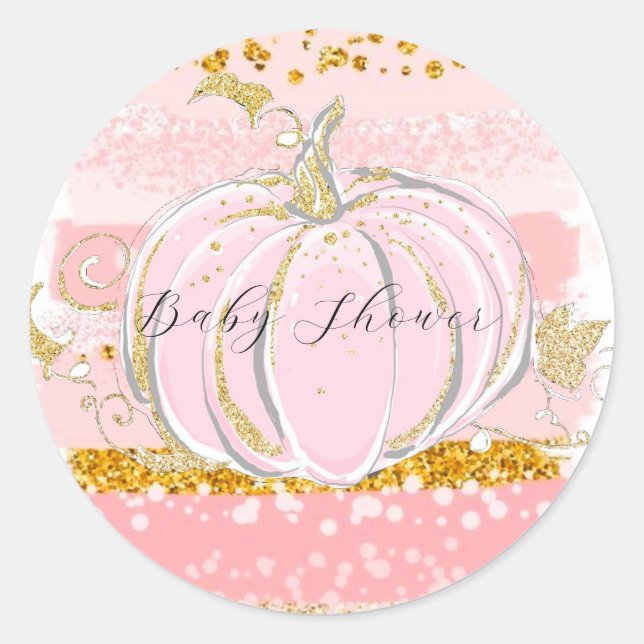 Pink Glitzer Pumpkin Girl Babydusche Runder Aufkleber (Vorderseite)