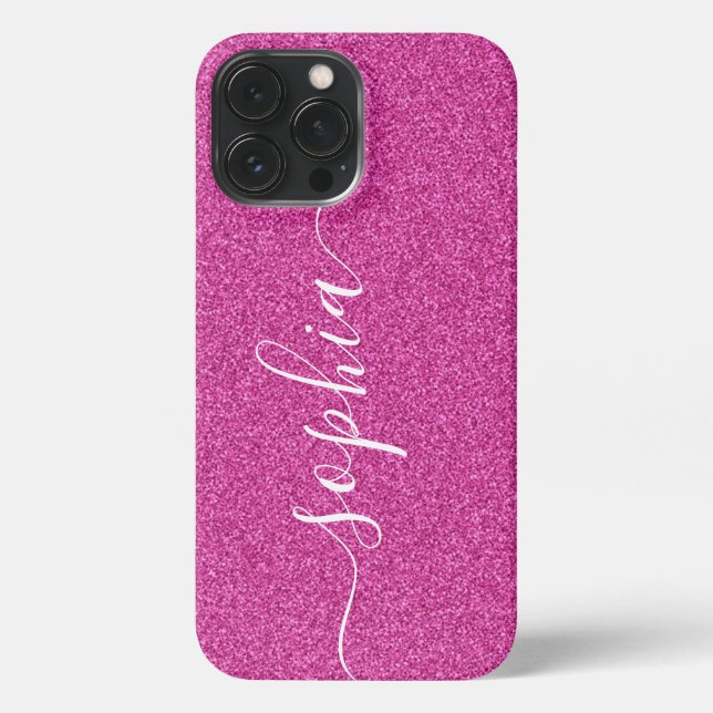 Pink Glitzer Script Modernes iPhone Case 13 Pro Max Hülle (Rückseite)