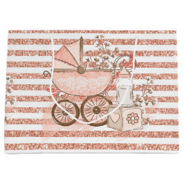 PINK GLITZER SEHEN BABY GIRL PRAM & BLUME GROßE GESCHENKTÜTE