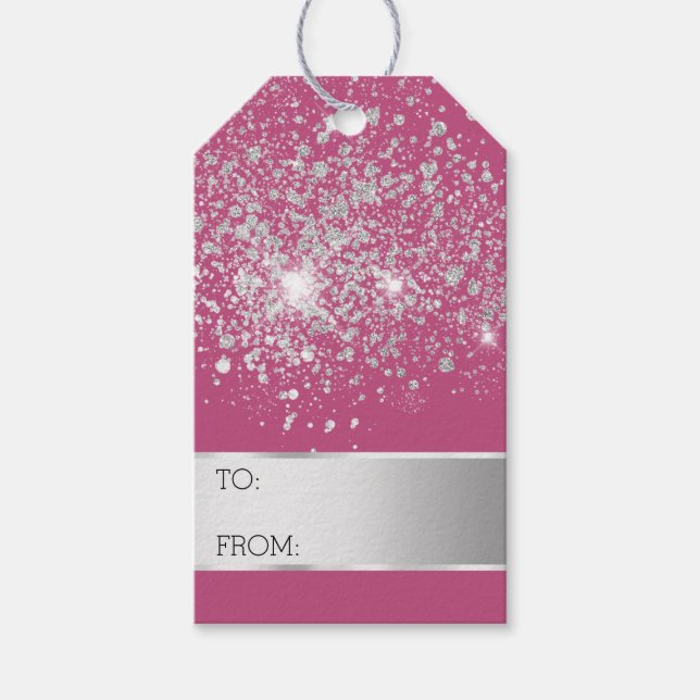 Pink Glitzer Silver Confetti Weihnachten Geschenkanhänger (Vorderseite)