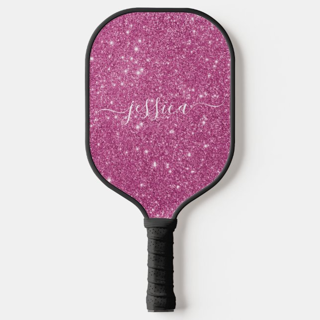 Pink Glitzer Skriptname Pickleball Paddel Pickleball Schläger (Vorderseite)
