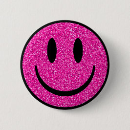 Pink Glitzer Smile Face Button