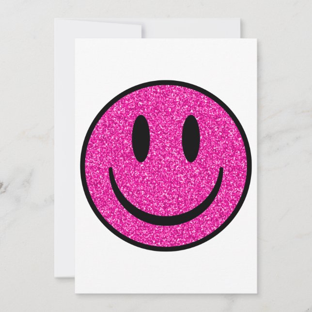 Pink Glitzer Smile Face Einladung (Vorderseite)