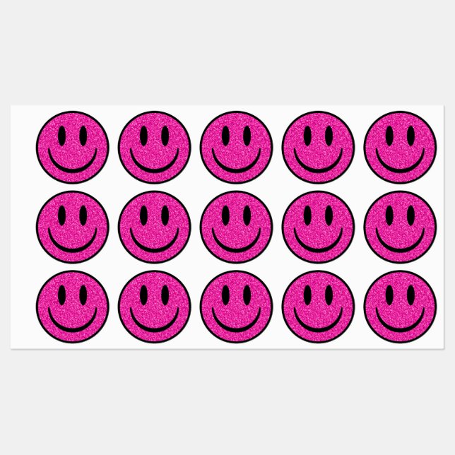 Pink Glitzer Smile Face Etiketten (Blatt)