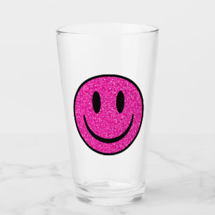 Pink Glitzer Smile Face Glas