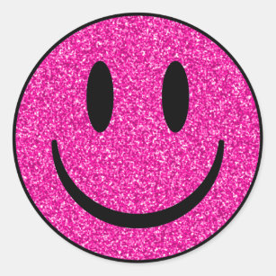 Pink Glitzer Smile Face Runder Aufkleber