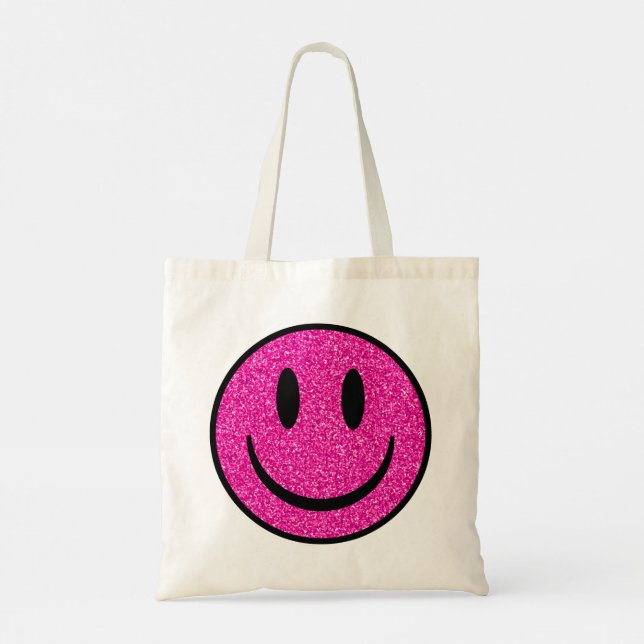 Pink Glitzer Smile Face Tragetasche (Rückseite)
