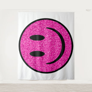 Pink Glitzer Smile Face Wandteppich
