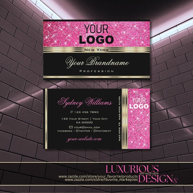 Pink Glitzer Sparkle Stars hinzufügen Logo Gold un Visitenkarte (Von Creator hochgeladen)