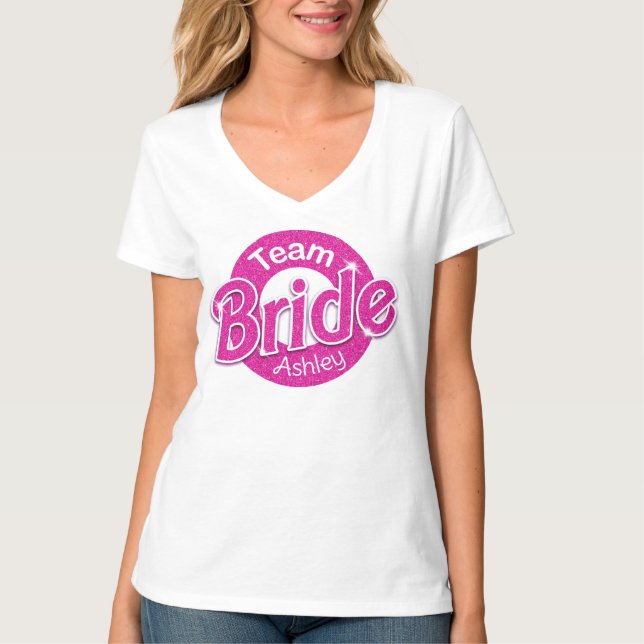 Pink Glitzer Team Bride T-Shirt (Vorderseite)