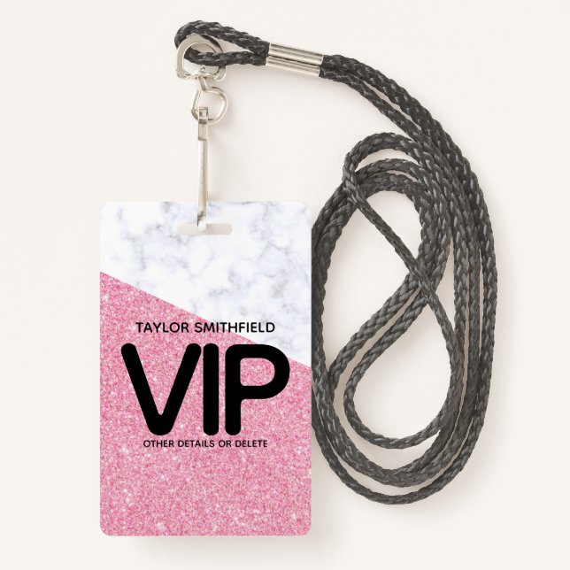 Pink Glitzer Trendsetter VIP Lanyard Abzeichen Zol Ausweis (Vorderseite mit Schlüsselband)