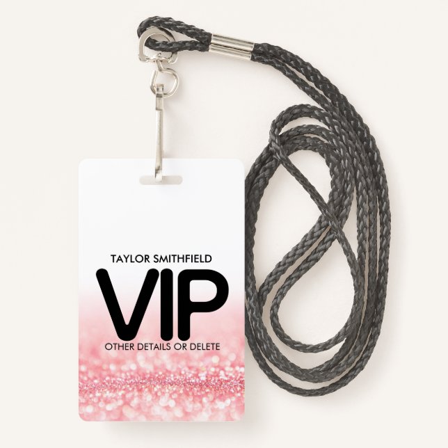 Pink Glitzer Trendsetter VIP Lanyard Abzeichen Zol Ausweis (Vorderseite mit Schlüsselband)