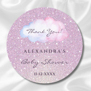 Pink Glitzer Trendy Cloud Baby Dusche Vielen Dank Runder Aufkleber