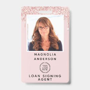 Pink Glitzer-Tropfen-Foto-Logo-Barcode-Namensschil Ausweis