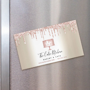 Pink Glitzer Tropfen Kuchen Konditorei Koch Gold Magnetische Visitenkarte