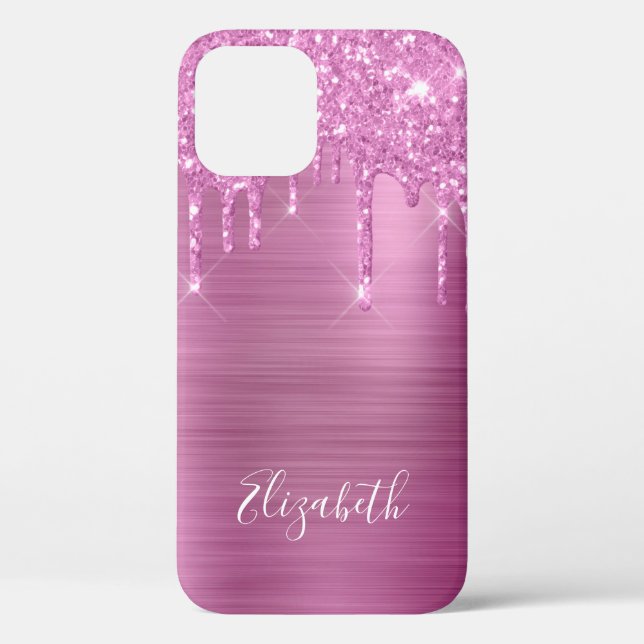 Pink Glitzer Tropfen Monogram Case-Mate iPhone Cas Hülle (Rückseite)