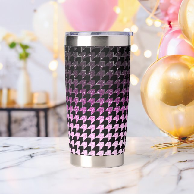 PInk-Glitzer und Schwarzes Hahnentrittmuster Thermobecher (Bachelor Party)