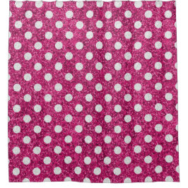 Pink Glitzer White Polka Dot Duschvorhang