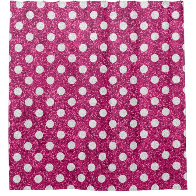 Pink Glitzer White Polka Dot Duschvorhang (Vorderseite)