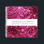 Pink Glitzern Bat Mitzvah Autograph Gästebuch Notizbuch<br><div class="desc">Helles Hot Pink Glitzer (gedrucktes Bild) mit weißem Streifen auf dem Cover eines personalisierten Autogrammbuch-Stil Gästebuch mit Platz für eine optionale Feier Titel und Datum, oder jeden benutzerdefinierten Text. Dieses hellrosa, funkelnd aussehende Party-Accessoire ist für eine Bat Mitzvah, Sweet 16, Quinceanera oder Geburtstagsparty konzipiert, oder den Text auf dem Cover...</div>