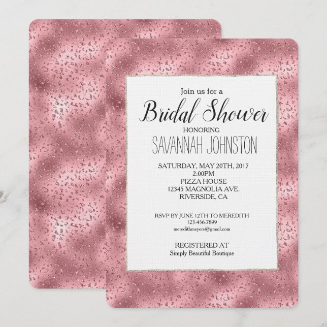 Pink Glitzy Cheetah Print Brautparty Einladung (Vorne/Hinten)