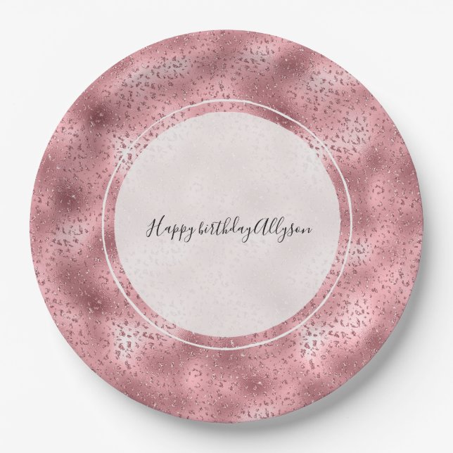 Pink Glitzy Cheetah Print Pappteller (Vorderseite)