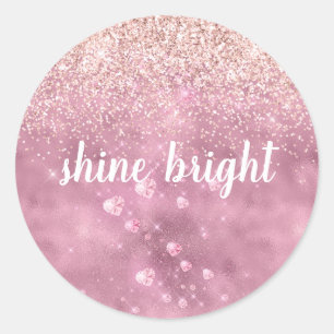 Pink Glitzy Glitzer Hearts Runder Aufkleber