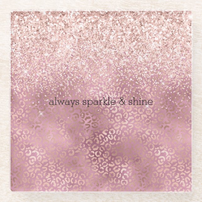 Pink Glitzy Glitzer Leopard Print Glasuntersetzer (Vorderseite)