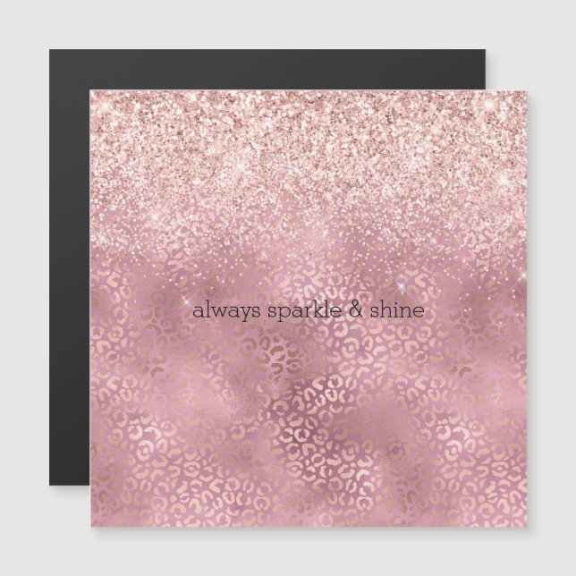 Pink Glitzy Glitzer Leopard Print Magnetkarte (Vorne/Hinten)