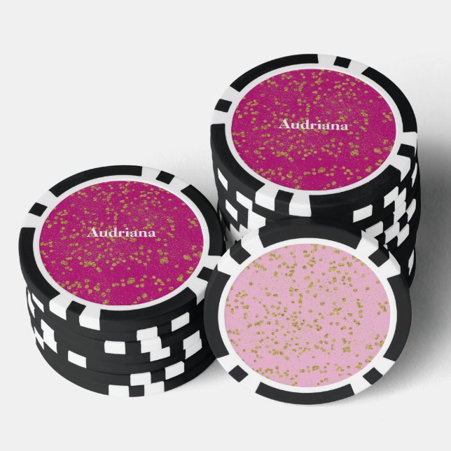 Pink Glitzy Gold Sparkle Confetti Dots Pokerchips (Stapel)