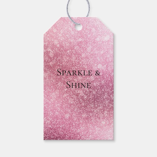 Pink Glitzy Sparkle Personalisiert Geschenkanhänger (Vorderseite)
