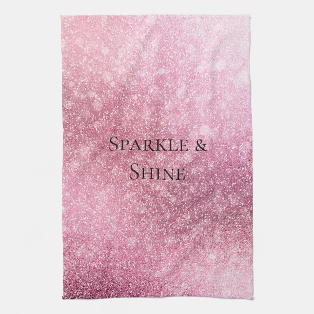 Pink Glitzy Sparkle Personalisiert Geschirrtuch (Vertikal)