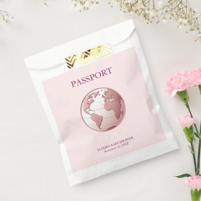 Pink Globe Passport Travel Baby Shower Geschenktütchen (Versiegelt)