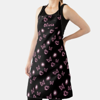 Pink Glow Butterfly Heart Pattern Apron Schürze