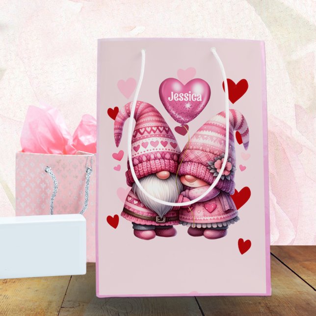 Pink Gnome Valentine Couple Mittlere Geschenktüte (Von Creator hochgeladen)