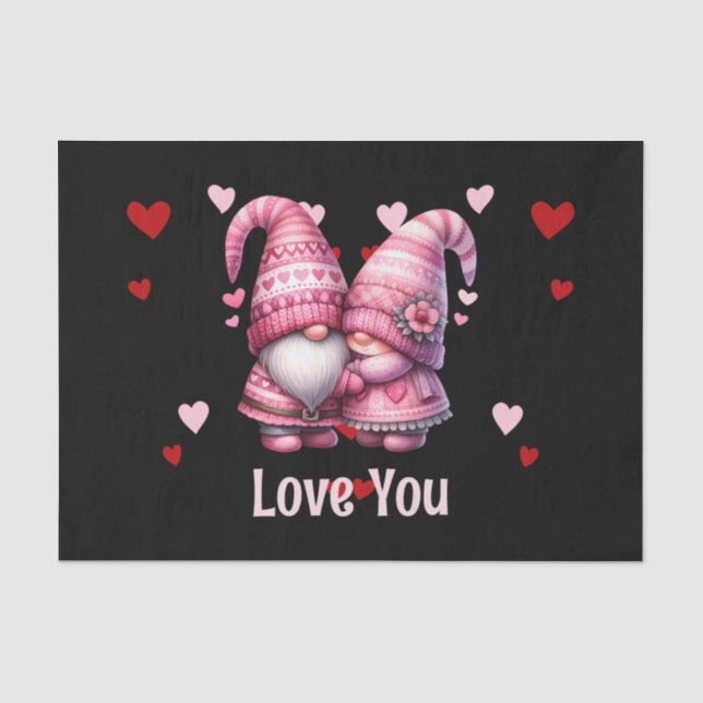 Pink Gnome Valentine Couple Seidenpapier (Vorderseite)