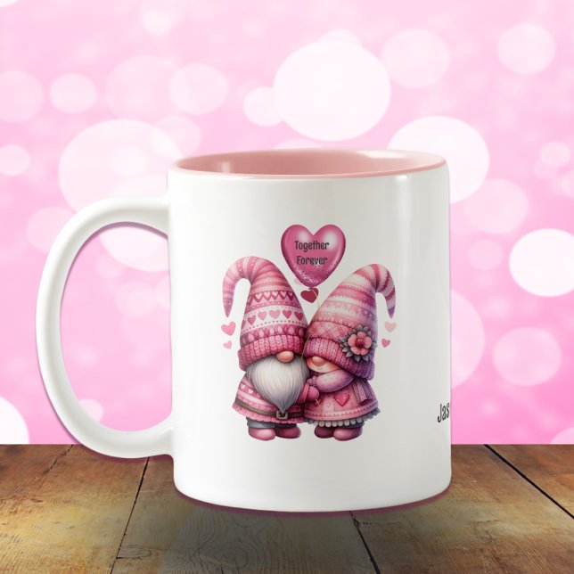 Pink Gnome Valentine Couple Zweifarbige Tasse (Von Creator hochgeladen)