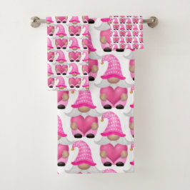 Pink Gnomes Hearts Woodland Skandinavien Niedlich Badhandtuch Set