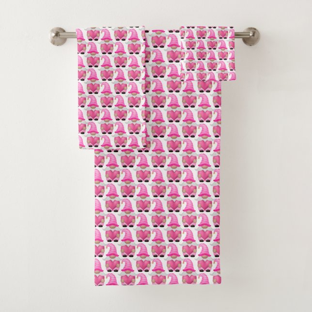 Pink Gnomes Hearts Woodland Skandinavien Niedlich Badhandtuch Set (Insitu)