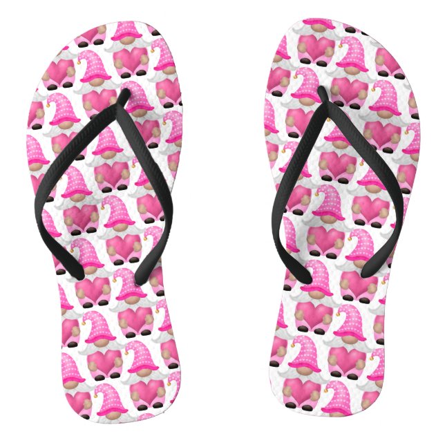 Pink Gnomes Hearts Woodland Skandinavien Niedlich Flip Flops (Fußbett)