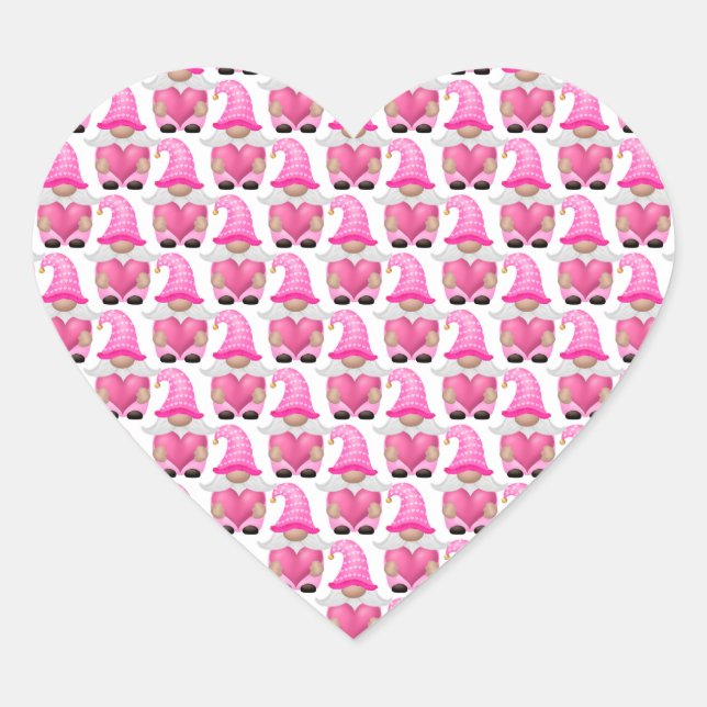 Pink Gnomes Hearts Woodland Skandinavien Niedlich Herz-Aufkleber (Vorderseite)