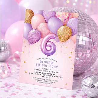 Pink Gold 6. Geburtstagseinladung für Mädchen Einladung