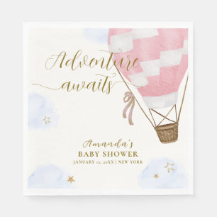 Pink Gold Abenteuer Heißluftballon Baby Shower Serviette