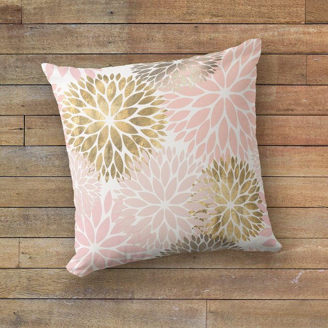 Pink Gold Abstrakt Dahlia Muster Kissen Kissen (Von Creator hochgeladen)