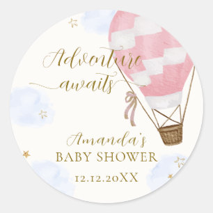 Pink Gold Adventure Hot Air Ballon Babydusche Runder Aufkleber