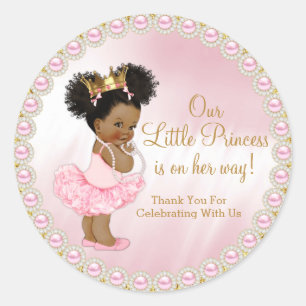 Pink Gold Afro Princess Baby Dusche Gefallen Runder Aufkleber