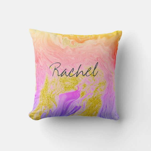 Pink Gold Agate Art Individuelle Name Geschenk für Kissen (Vorderseite)