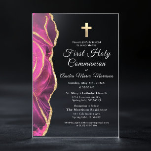 Pink Gold Agate First Holy Communion Girl Acryleinladungen