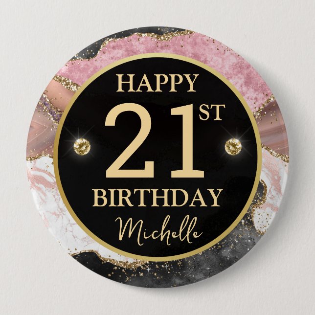 Pink Gold Agate Glitter Birthday Badge (Devant)